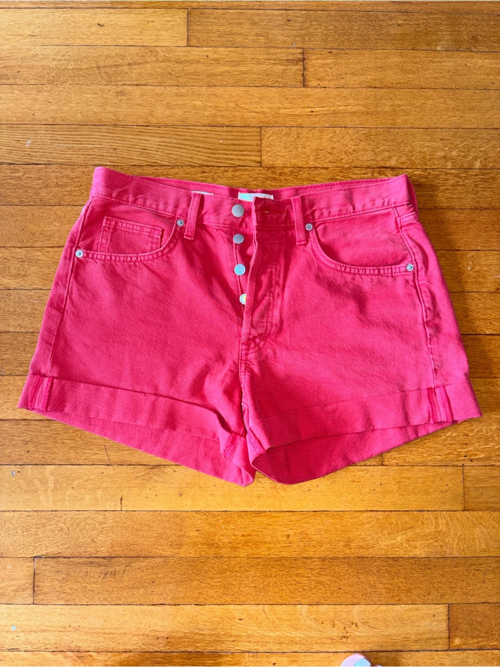 Universal Thread Red High-Rise Button-Fly Denim Shorts